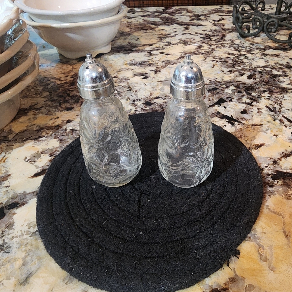 Princess House Salt and Pepper Shaker Set Clear Pressed Glass Fantasia Pattern